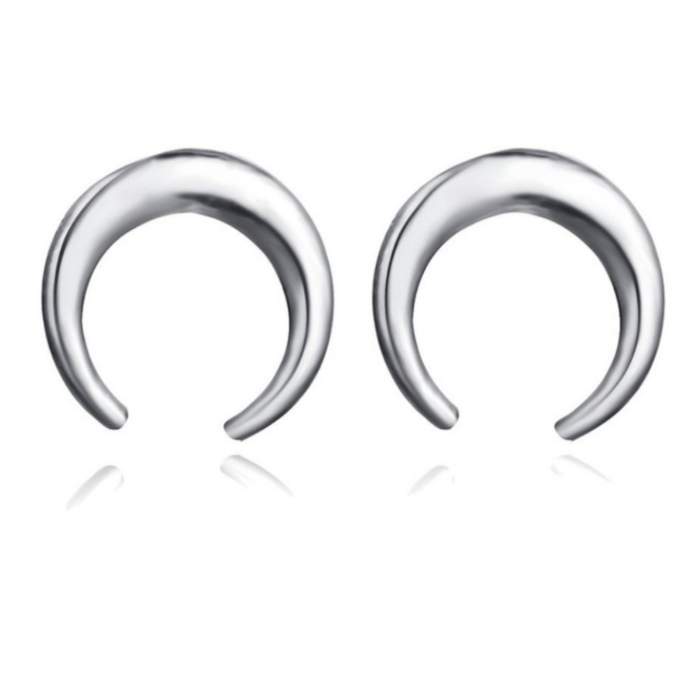 Silver Tone Cresent Moon Stud Earrings